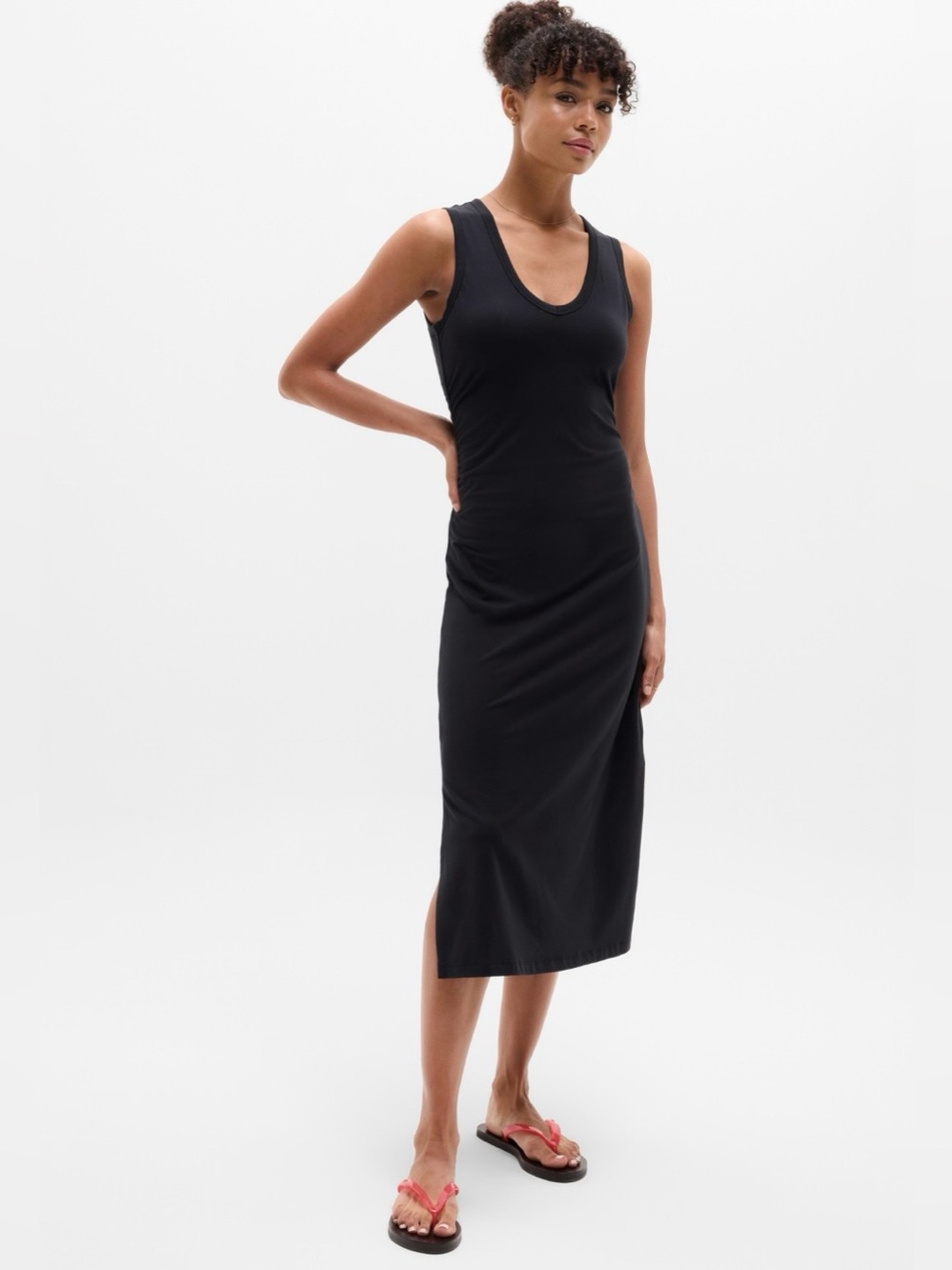 NWT-Athleta Black Essential V-Neck Midi Dress, Extra Large